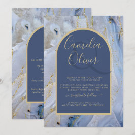 Modern Blue Gold Agate Marmorarsch Hochzeit Einladung