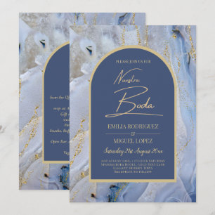 Modern Blue Gold Agate Marmorarsch Hochzeit Einladung