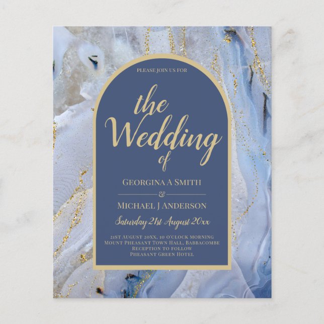 Modern Blue Gold Agate Marmorarsch Hochzeit Flyer (Vorne)