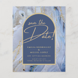 Modern Blue Gold Agate Marmorarsch Hochzeit Flyer