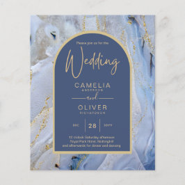 Modern Blue Gold Agate Marmorarsch Hochzeit Flyer