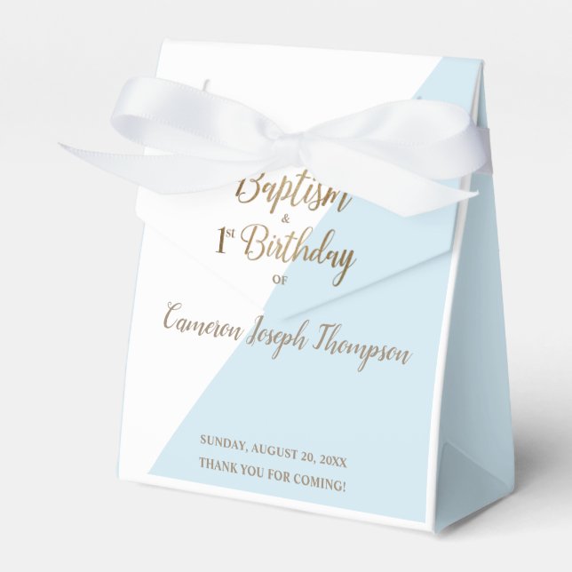 Modern Blue Gold Baby Boy Taufe zum ersten Geburts Geschenkschachtel (Vorderseite)