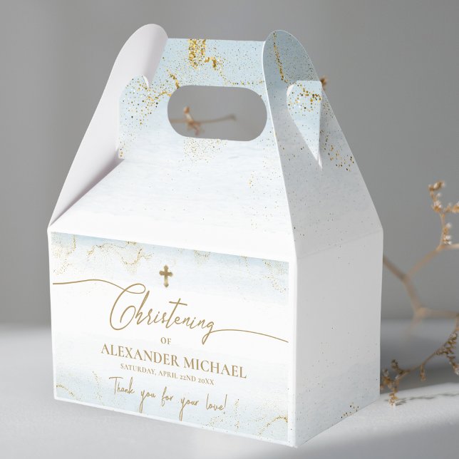 Modern Blue Gold Cross Vielen Dank Boy Christening Geschenkschachtel (Von Creator hochgeladen)