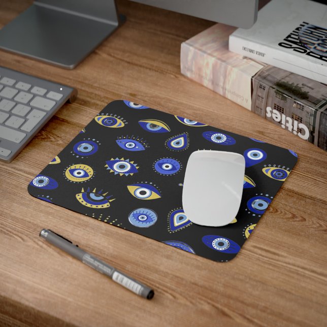 Modern Blue Gold Evil Eyes Mousepad (Von Creator hochgeladen)