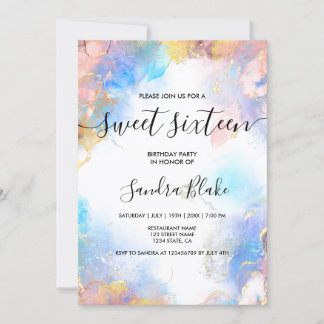 Modern Blue Gold Girly Trendy Sweet 16 Einladung