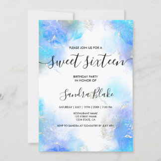 Modern Blue Gold Girly Trendy Sweet 16 Einladung