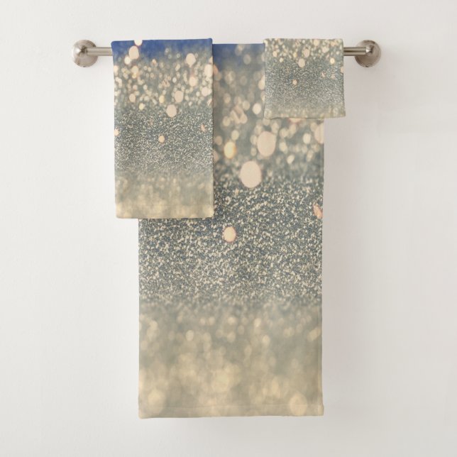 Modern Blue Gold Glitzer Bokeh Badhandtuch Set (Insitu)