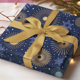 Modern Blue Gold Snowflakes Weihnachtsfeiertage Geschenkpapier