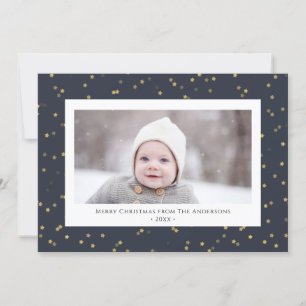 Modern Blue Gold Star Bokeh Overlay Minimalistisch Feiertagskarte