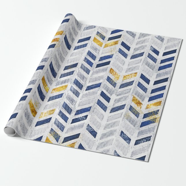 Modern Blue Gold Zickzack Kunstmalerei Geschenkpapier (Ungerollt)
