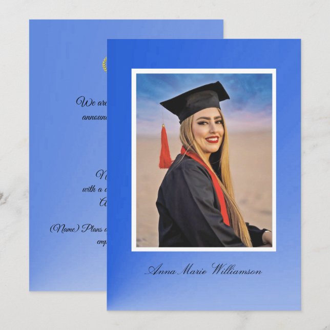 Modern Blue Gradient Graduation Announcement Einladung (Vorne/Hinten)
