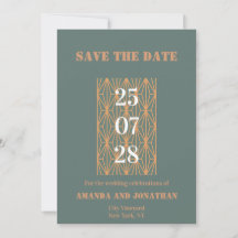 Modern Blue Gray and Terracotta Save the Date Card