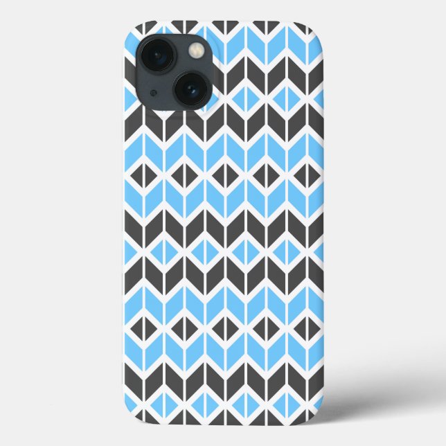 Modern Blue Gray Herringbone Geometric Case-Mate iPhone Hülle (Rückseite)