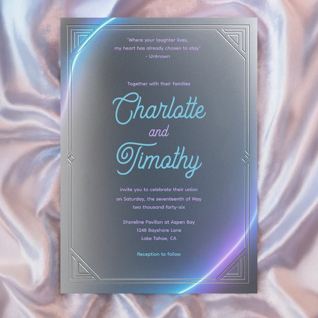 Modern Blue Gray Purple Electric Neon Glow Wedding Einladung (Modern Blue Gray Purple Electric Neon Glow Wedding Invitation
)
