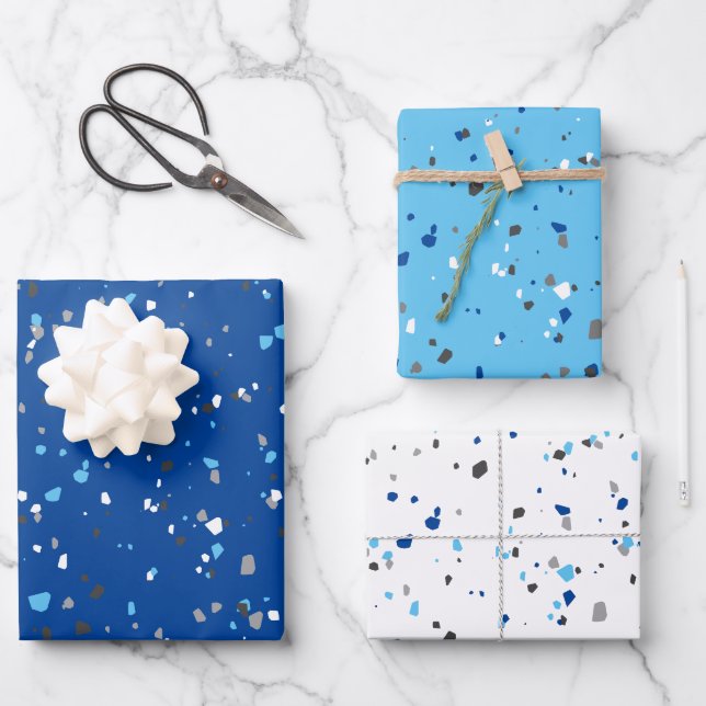 Modern Blue Gray Terrazzo Muster Geschenkpapier Set (Vorderseite)