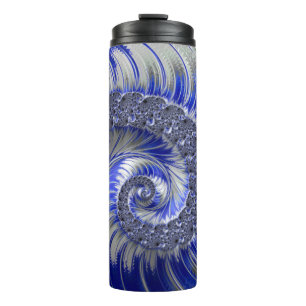 Modern Blue Gray White Spiral Fraktal Thermosbecher