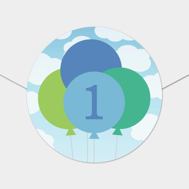 Modern Blue Green Balloons Baby Boy Erster Geburts Runder Aufkleber (Von Creator hochgeladen)