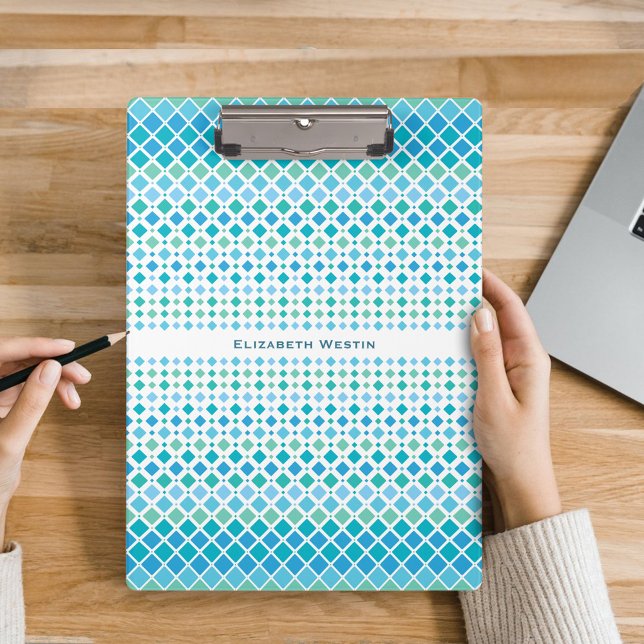 Modern Blue Green Diamond Muster Clipboard Klemmbrett (Von Creator hochgeladen)