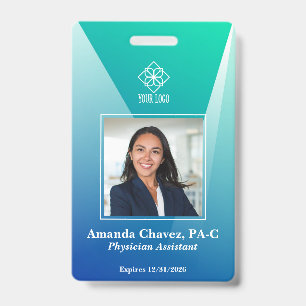 Modern Blue Green Employee Foto ID Ausweis