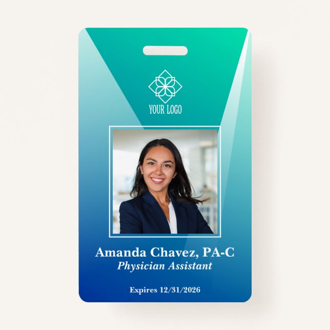 Modern Blue Green Employee Foto ID Ausweis (Vorderseite)