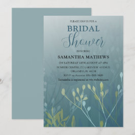 Modern Blue Green Foliage Bridal Dusche Einladung
