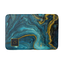 Modern Blue Green Gold Staub Abstrakt Art Marmor Badematte