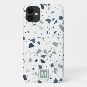 Modern Blue Green Terrazzo Marmormonogramm Case-Mate iPhone Hülle
