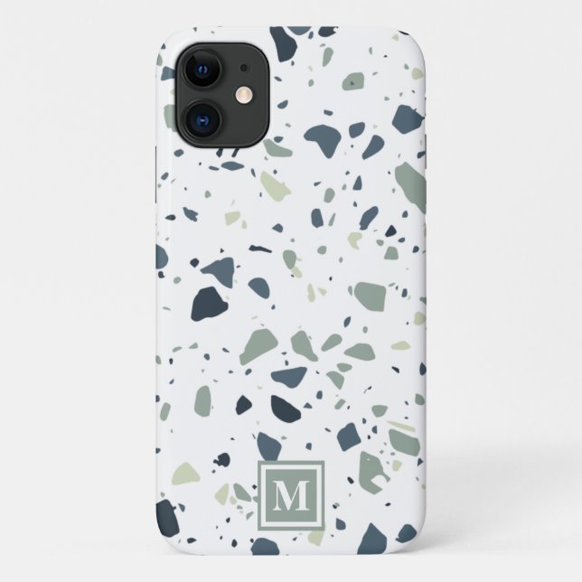 Modern Blue Green Terrazzo Marmormonogramm Case-Mate iPhone Hülle (Rückseite)