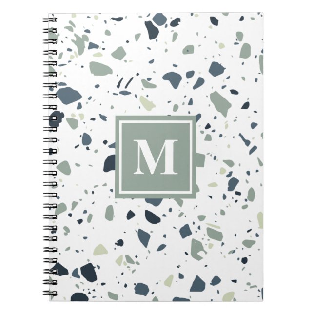 Modern Blue Green Terrazzo Marmormonogramm Notizblock (Vorderseite)