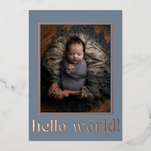 Modern Blue Grey Hello World Foto Birth Folieneinladung