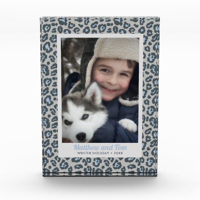 Modern Blue Grey Leopard Print Custom Foto (Vorderseite)