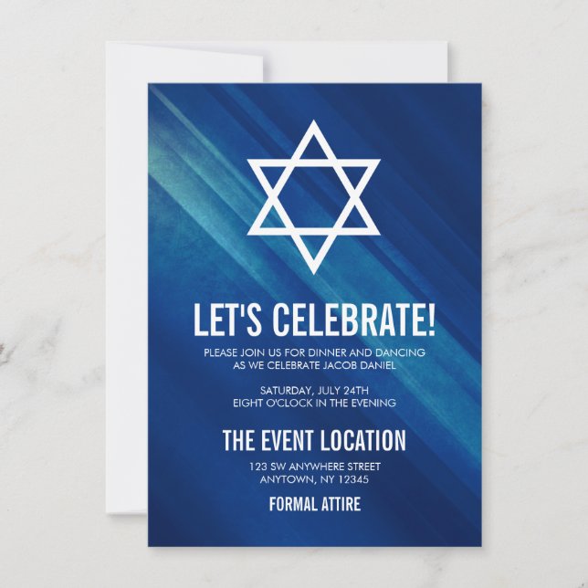 Modern Blue Grunge Bar Mitzvah Empfang Einladung (Vorderseite)