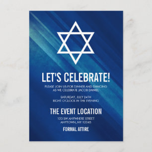 Modern Blue Grunge Bar Mitzvah Empfang Einladung