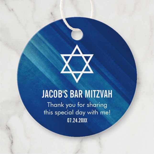 Modern Blue Grunge Bar Mitzvah Geschenkanhänger (Vorderseite)