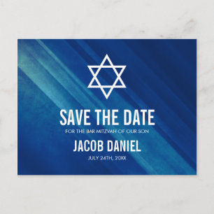 Modern Blue Grunge Bar Mitzvah Save the Date Ankündigungspostkarte