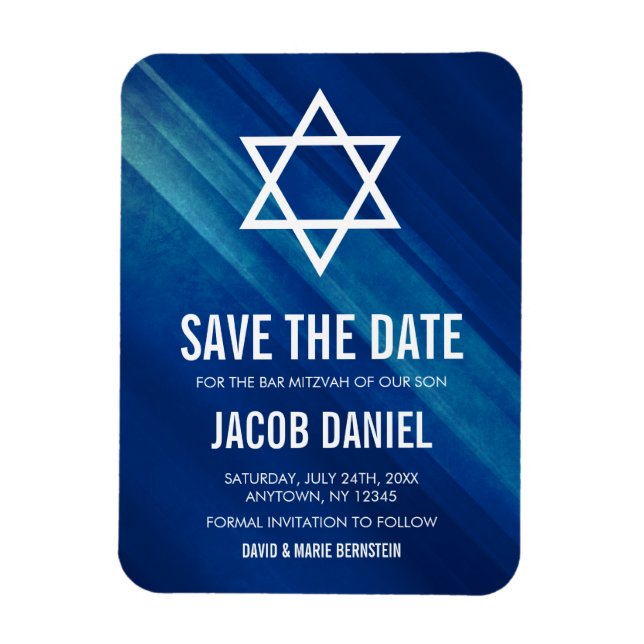 Modern Blue Grunge Bar Mitzvah Save the Date Magnet (Vertikal)