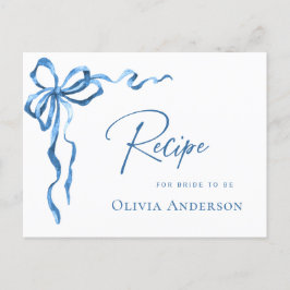 Modern Blue Hand Drawn Bow Brautparty Rezept Postkarte