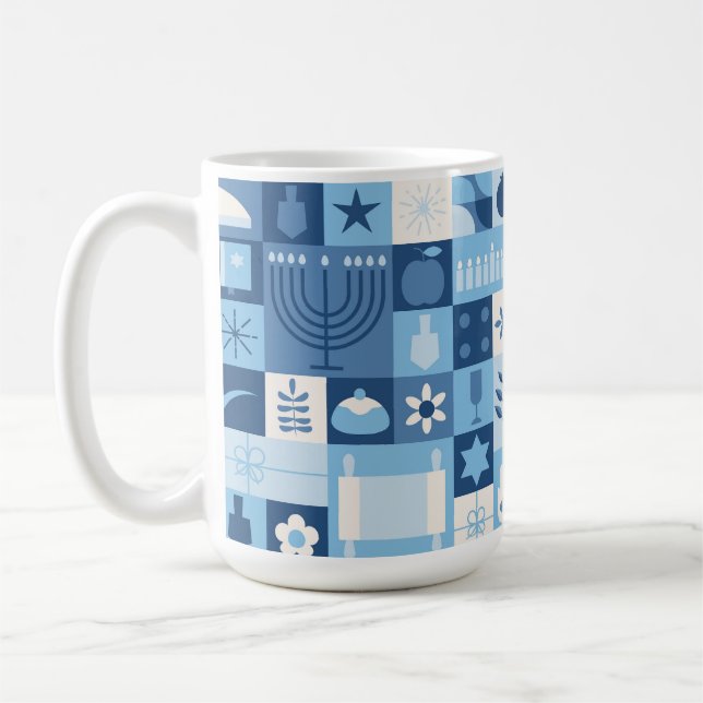 Modern Blue Hanukkah Symbols Mug Kaffeetasse (Links)