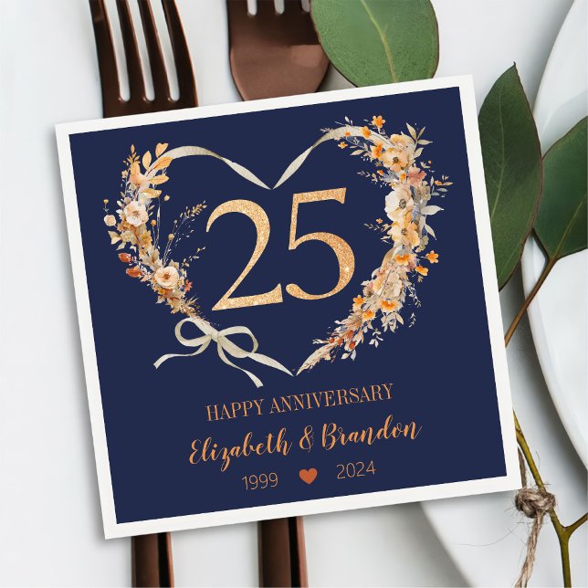Modern Blue Happy 25-jähriges Jubiläum Hochzeit vo Serviette (Von Creator hochgeladen)