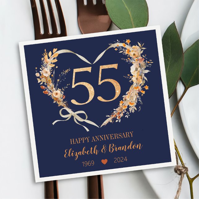 Modern Blue Happy 55-jähriges Jubiläum Hochzeit Na Serviette (Von Creator hochgeladen)
