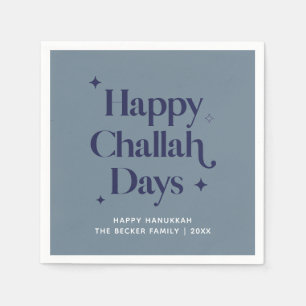 Modern Blue Happy Challah Days Hanukkah Serviette