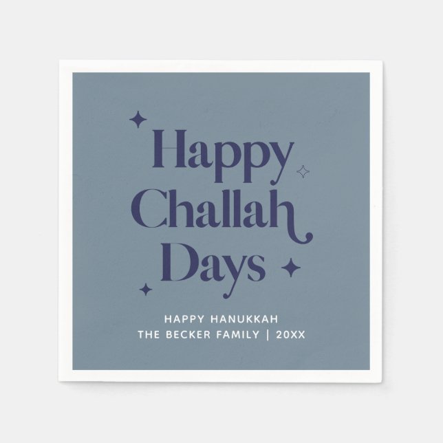 Modern Blue Happy Challah Days Hanukkah Serviette (Vorderseite)