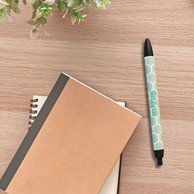 Modern Blue Hexagon Geometric Muster Monogram Kugelschreiber (Von Creator hochgeladen)