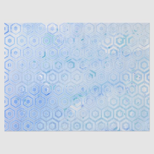 Modern Blue Hexagon Honeycomb Wasserfarben Muster Seidenpapier (Vorderseite)