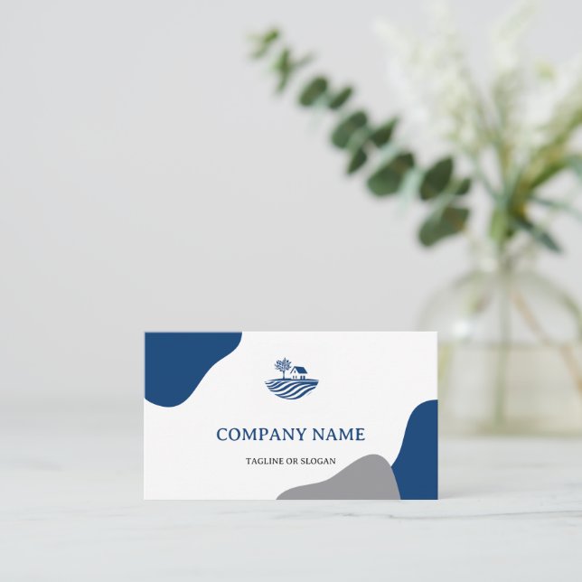 Modern Blue House Logo Real Anwesen Realtor Navy Visitenkarte (Stehend Vorderseite)