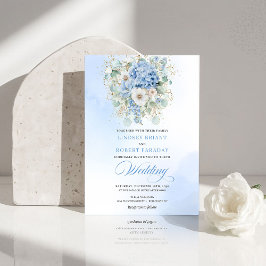 Modern Blue Hydrangea Gold Floral Wedding Invite Einladung