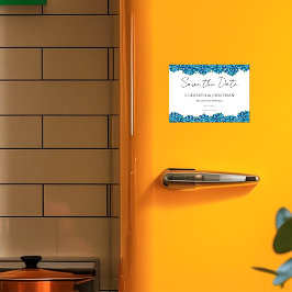 Modern Blue Hydrangeas Navy Blue Striped Wedding Magneteinladung