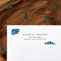 Modern Blue Hydrangeas Wedding RSVP Return Address