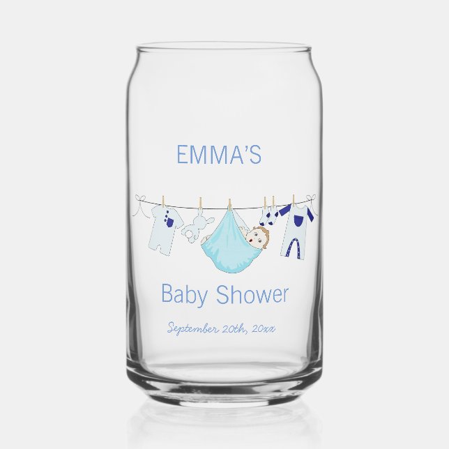 Modern Blue Illustration Clothesline Baby Shower Dosenglas (Vorderseite)