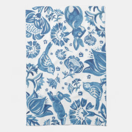 Modern Blue Jacobobon Floral Rabbit Bird Muster Geschirrtuch